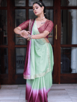 Green Aura Ombre Saree with Semi-Stitched Blouse