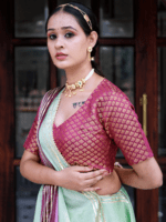 Green Aura Ombre Saree with Semi-Stitched Blouse
