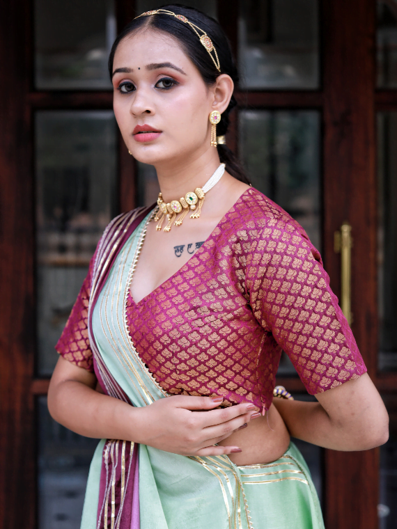 Green Aura Ombre Saree with Semi-Stitched Blouse