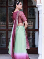 Green Aura Ombre Saree with Semi-Stitched Blouse