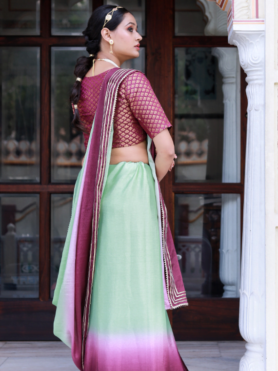 Green Aura Ombre Saree with Semi-Stitched Blouse