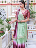 Green Aura Ombre Saree with Semi-Stitched Blouse
