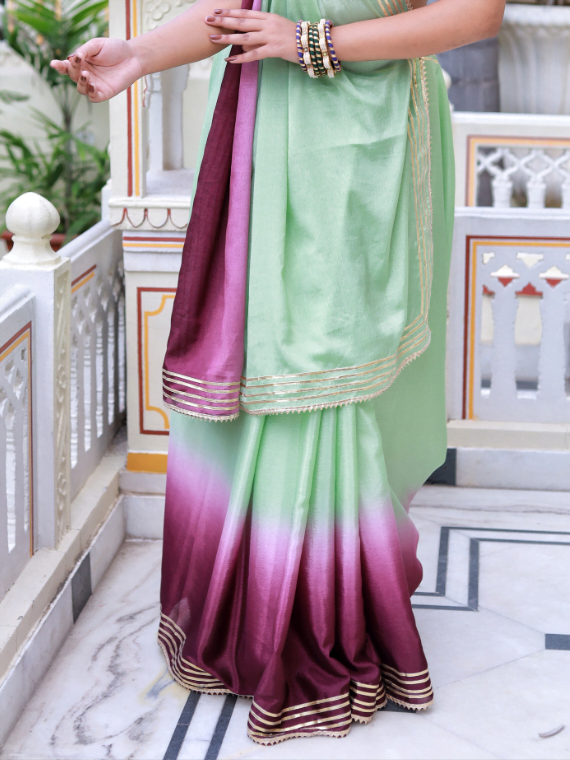 Green Aura Ombre Saree with Semi-Stitched Blouse