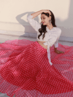 Fuchsia Pink Skirt With White Tie-up Shirt