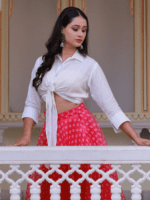 Fuchsia Pink Skirt With White Tie-up Shirt
