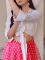 Fuchsia Pink Skirt With White Tie-up Shirt