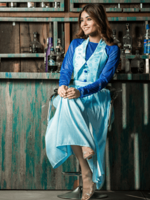 Ice Blue Wrap Around Skirt With Corset