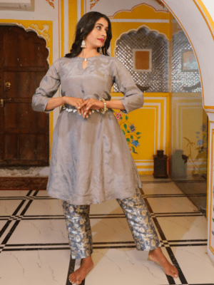 Lava grey silk Banarasi Co-Ord set