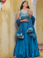 Jade green backless umbrella kurta and dupatta set