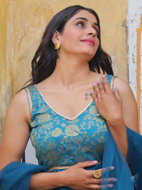 Jade green backless umbrella kurta and dupatta set