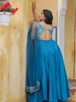 Jade green backless umbrella kurta and dupatta set