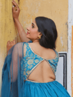 Jade green backless umbrella kurta and dupatta set
