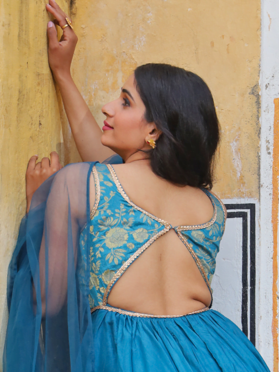 Jade green backless umbrella kurta and dupatta set