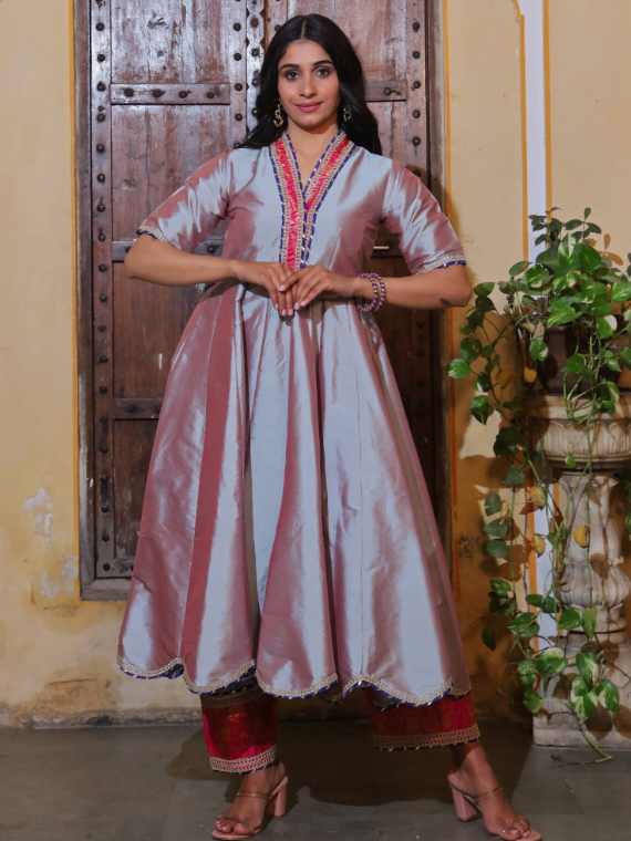 Silver shadow kaildar kurta with flare pants