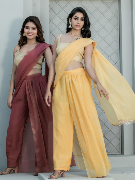 Clay Indowestern Saree With Blouse