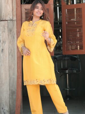 Musk Yellow Cut Work Kurta Set