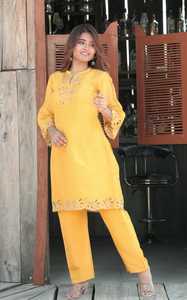 Musk Yellow Cut Work Kurta Set