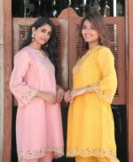 Musk Yellow Cut Work Kurta Set
