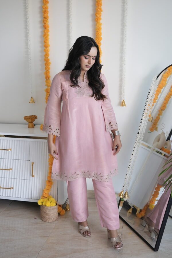 Blush Pink Cut Work Kurta Set