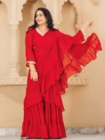 Scarlet Red Sharara Saree