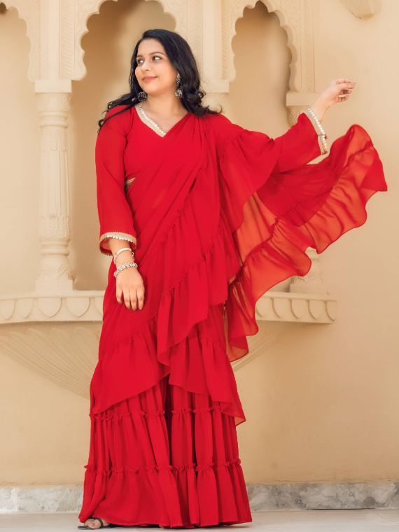 Scarlet Red Sharara Saree