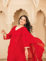 Scarlet Red Sharara Saree