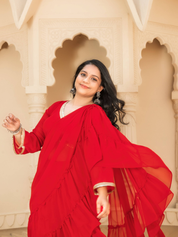 Scarlet Red Sharara Saree
