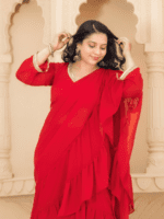 Scarlet Red Sharara Saree