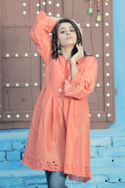 Tangerine Cut Work Kurta